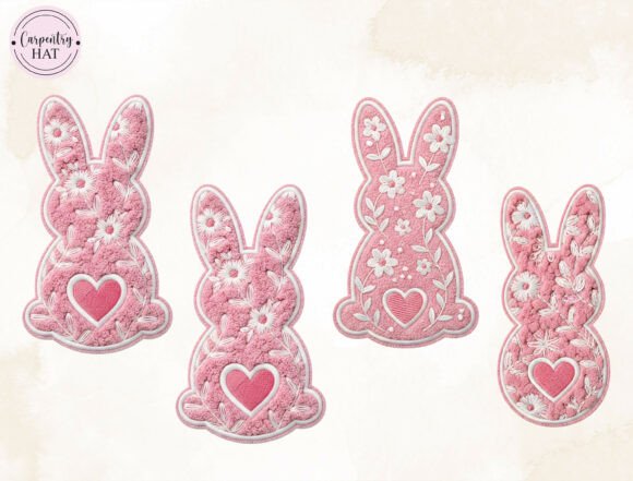 Adorable Pink Floral Bunny Embroidery PNG
