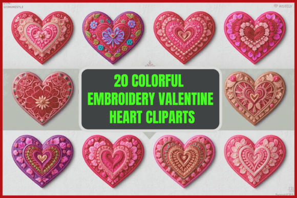 Charming 20 Embroidery Valentine Hearts Cliparts