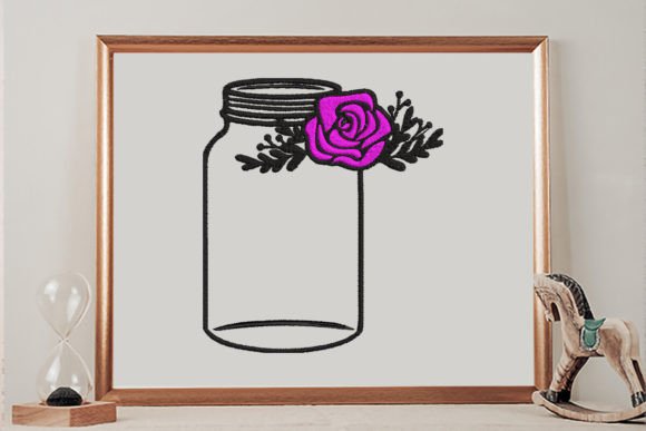 Charming Floral Mason Jar Embroidery Design