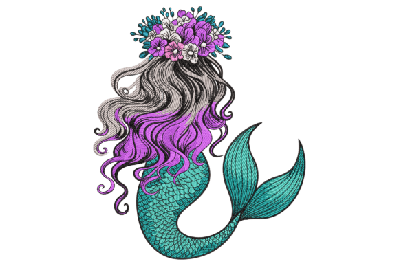 Charming Floral Mermaid Embroidery Design