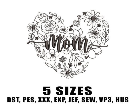 Charming Mom Heart Floral Embroidery Designs