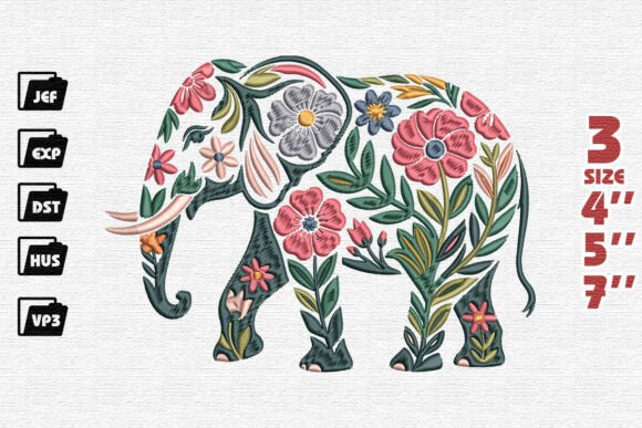 Colorful Folk Art Floral Elephant Design
