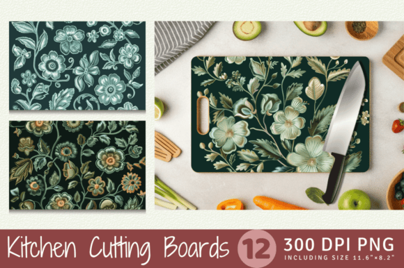 Dusty Green Floral Embroidery Cutting Board