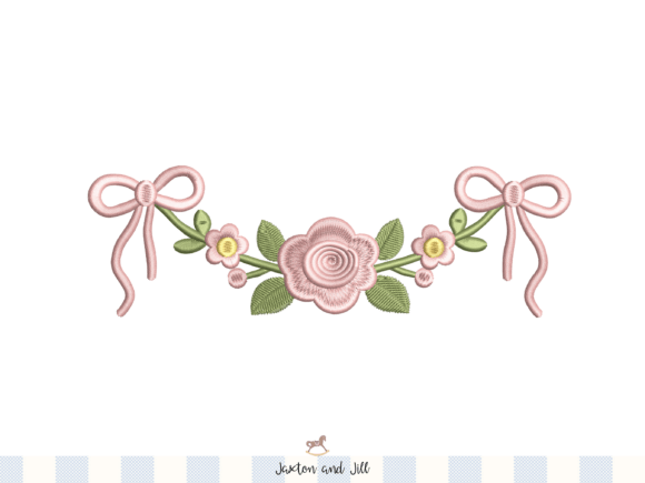 Elegant Floral Rose Bow Embroidery Design