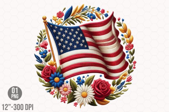 Embroidery Floral America Flag: A Versatile Design