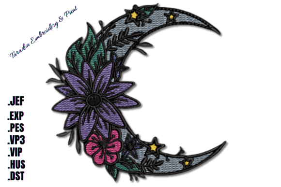 Enchanting Moon Flower Embroidery Design