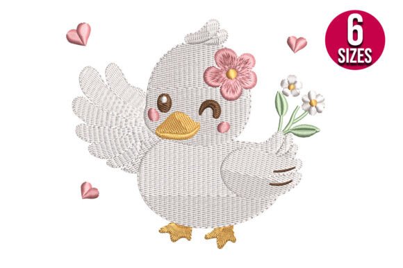 Floral Baby Duck with Hearts: A Charming Embroidery Design