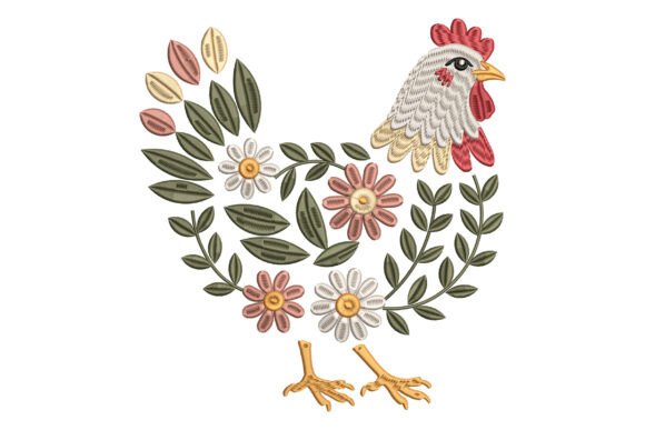 Floral Chicken Embroidery for Festive Projects