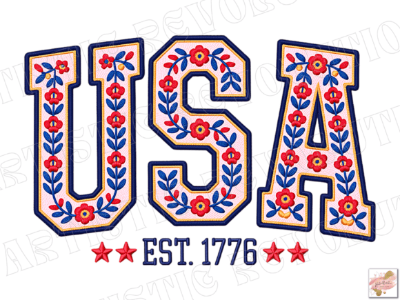 Floral Embroidery USA Png: A Retro Delight