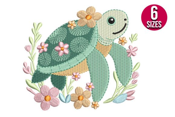Floral Sea Turtle: A Charming Embroidery Design