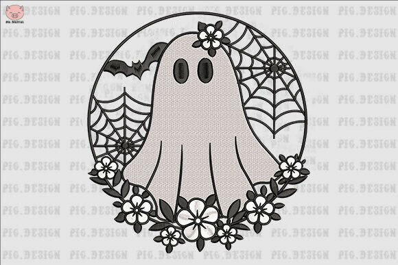 Pumpkin Floral Ghost Frame: A Charming Halloween Embroidery