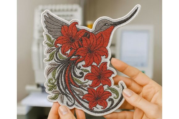 Red Floral Hummingbird for Patch: A Vibrant Embellishment